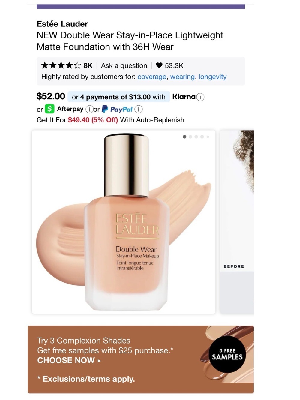 Estee Lauder Double Wear Stay-in-Place Makeup - Buff Beige & Navy Packaging - Picture 3 of 4